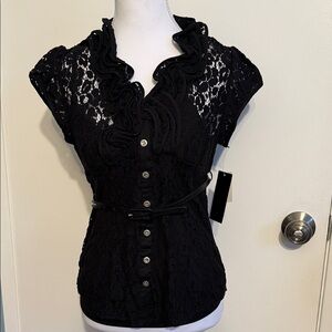 Chic Black Lace Button-Up Blouse